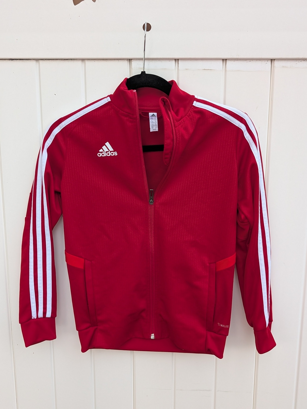 adidas Red Kids Track Jacket with White Stripes